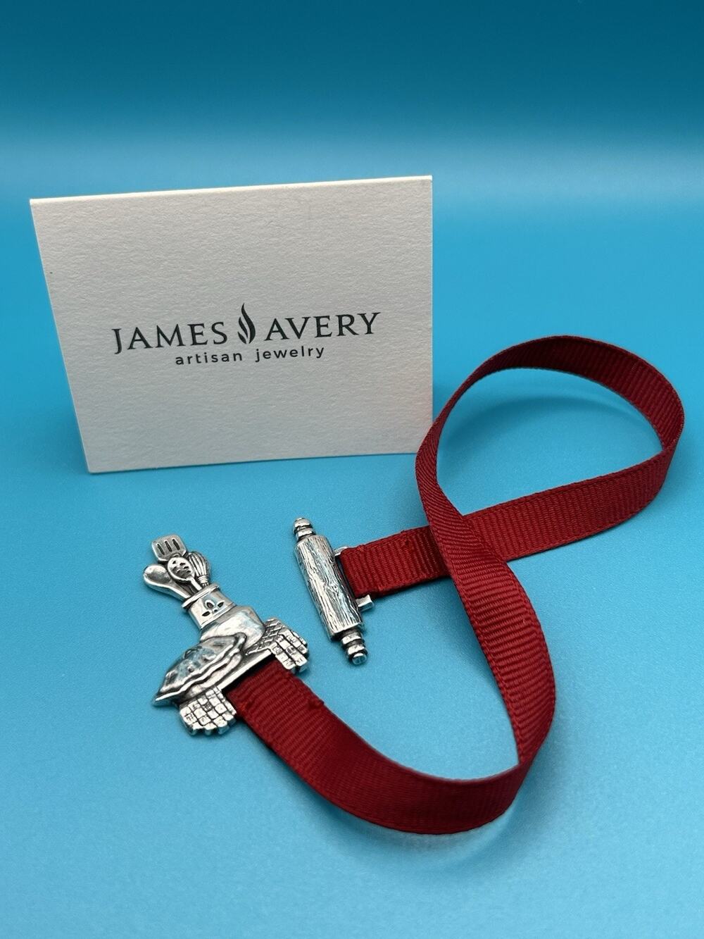RARE James Avery Retired 925 Sterling Silver Red Ribbon Baking Themed Bookmark